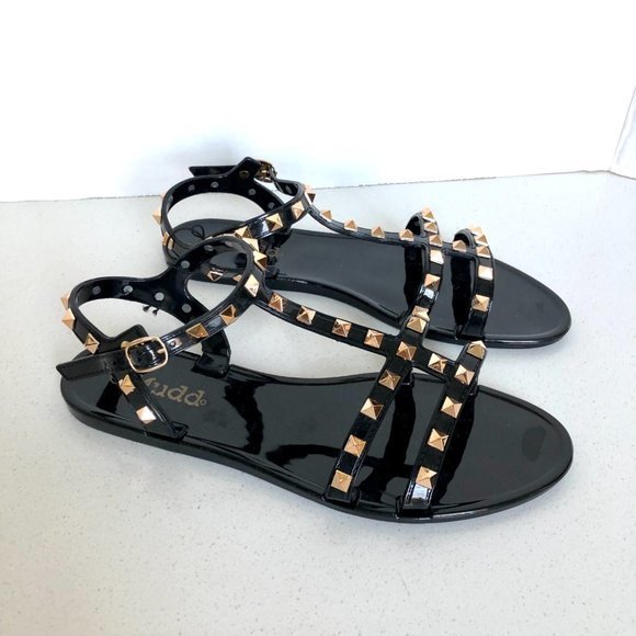 Mudd women's black jelly studded designer inspired flat sandals NEW - Picture 4 of 6